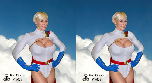 Power Girl hovering in the clouds